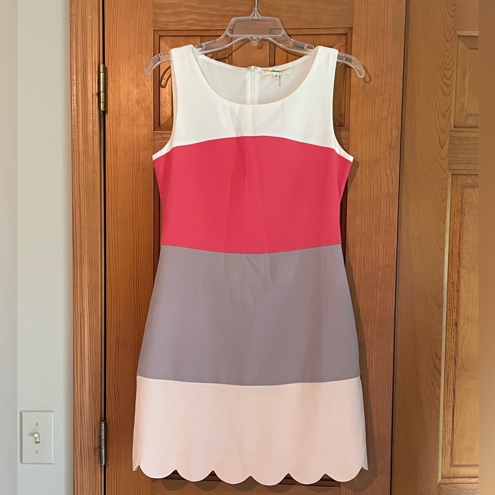 Andree Pink and White Sheath Mini Dress Sleeveless Scoop Neck